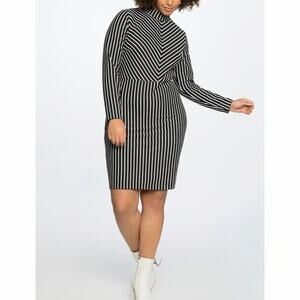 Eloquii Long Sleeve Mock Neck Striped Sheath Dress Black White Plus Women 22